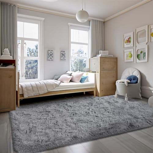 Vasofe Extra Soft Grey Fluffy Area Rugs 5x7 Shag Bedroom Rugs, Gray Large Fuzzy Rugs for Living Room, Plush Nursery Carpet for Kids, Teen, Shag Furry Throw Modern, Indoor Home Decor Floor Rug