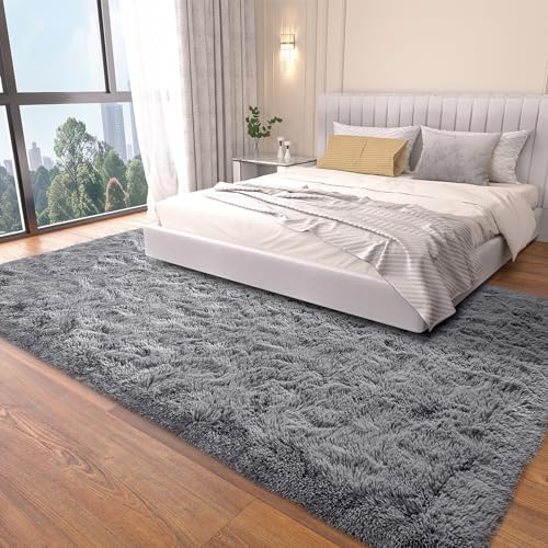 Vasofe Extra Soft Grey Fluffy Area Rugs 5x7 Shag Bedroom Rugs, Gray Large Fuzzy Rugs for Living Room, Plush Nursery Carpet for Kids, Teen, Shag Furry Throw Modern, Indoor Home Decor Floor Rug