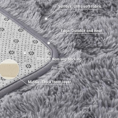 Vasofe Extra Soft Grey Fluffy Area Rugs 5x7 Shag Bedroom Rugs, Gray Large Fuzzy Rugs for Living Room, Plush Nursery Carpet for Kids, Teen, Shag Furry Throw Modern, Indoor Home Decor Floor Rug