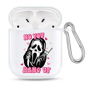 case for airpod case 2nd generation,ghostface scream airpods case cute,cute airpod case 1st generation,clear funny airpod case cover with keychain for women girls (scream 1st/2nd case)