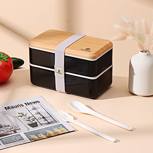 Bento Box Adult Lunch Box,Lunch Box with Compartments(47oz),Stackable Adults Bento Lunch Box,Rectangle Lunchable Food Container with Utensil Set,Salad Box,Leak-Proof Lunchbox,Microwave/Dishwasher Safe