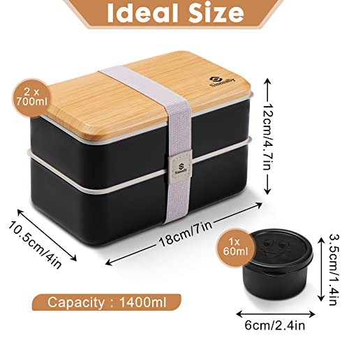 Bento Box Adult Lunch Box,Lunch Box with Compartments(47oz),Stackable Adults Bento Lunch Box,Rectangle Lunchable Food Container with Utensil Set,Salad Box,Leak-Proof Lunchbox,Microwave/Dishwasher Safe