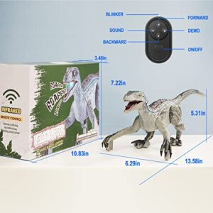 GAROERFA Remote Control Dinosaur Toys for Kids Boys 3 4 5 6 7,RC Walking Velociraptor，3D Eyes & Roaring Sounds, All in One:1 Big and 3 Small Dinosaurs