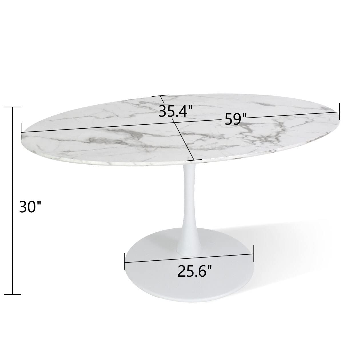 Oval White Marble Topped Pedestal Dining Table Modern Contemporary Round Metal Finish