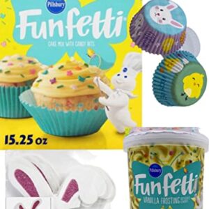 The ULTIMATE Easter Springtime Baking Bundle Set Featuring Pillsbury Funfetti Vanilla Cake Mix, Pillsbury Funfetti Vanilla Frosting with Sprinkles, Bunny and Baby Chick Cupcake Liners and Adorable Bunny Ear Cupcake Toppers. Makes 24 Cupcakes