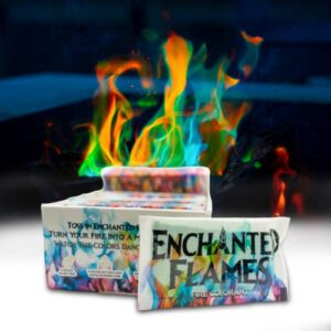 enchanted flames pack of 50 fire changing color packets for campfires, fire pits, and outdoor wood fireplaces, longer lasting burn time, safe and non-toxic