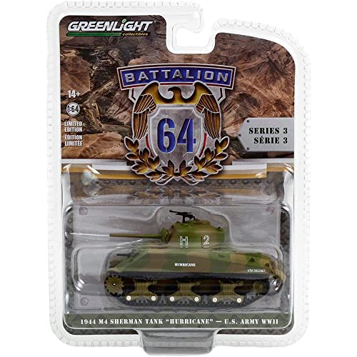 Greenlight 61030-B 1:64 Battalion 64 Series 3 1944 M4 Sherman Tank “Hurricane” U.S. Army World War II 66th Armor Regiment, 2nd U.S. Armored Division, Normandy