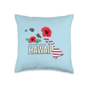 hawaii united states retro state map vintage usa souvenir throw pillow, 16x16, multicolor