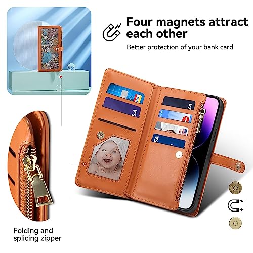 DZDYD Leather Case for Oppo Realme 7 Pro Woman Cover Flip Wallet with Card Holder Kickstand Magnetic Closure PU Leather Protective Cover - Brown