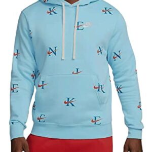 Nike Men's Printed Club Fleece Hoodie (as1, alpha, m, regular, regular, Blue Light/Red)