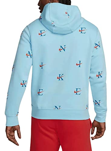 Nike Men's Printed Club Fleece Hoodie (as1, alpha, m, regular, regular, Blue Light/Red)