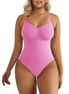 shaperx bodysuit for women tummy control shapewear seamless sculpting thong body shaper tank top,sz5215-pink-s/m