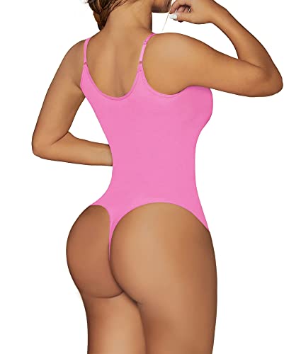 SHAPERX Bodysuit for Women Tummy Control Shapewear Seamless Sculpting Thong Body Shaper Tank Top,SZ5215-Pink-S/M