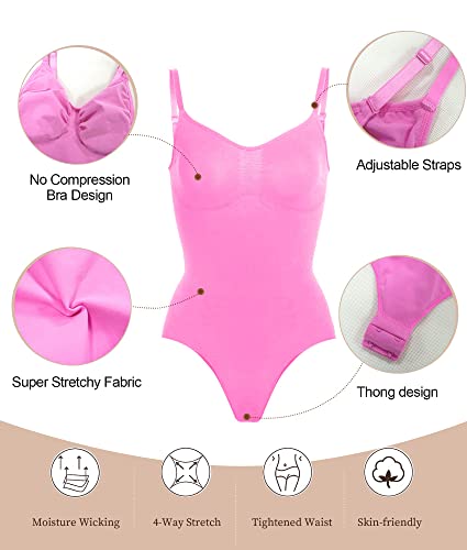 SHAPERX Bodysuit for Women Tummy Control Shapewear Seamless Sculpting Thong Body Shaper Tank Top,SZ5215-Pink-S/M