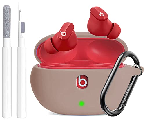 Olytop for Beats Studio Buds/Buds + Case with Cleaner kit 2021/2023, Soft Silicone Case New Beat Studio Buds Plus Cover Protective Skin with Keychain, Cleaning Pen for Beat Studio Earbuds, Milk Tea