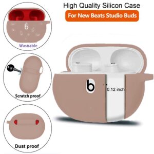 Olytop for Beats Studio Buds/Buds + Case with Cleaner kit 2021/2023, Soft Silicone Case New Beat Studio Buds Plus Cover Protective Skin with Keychain, Cleaning Pen for Beat Studio Earbuds, Milk Tea