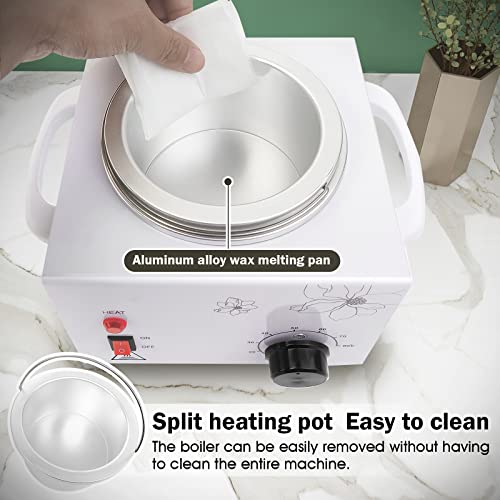 600ML Single Wax Warmer Machine Wax Pot for Hair Removal, Professional Electric Wax Heater with Adjustable Temperature Set for Women Men with 20PCS Wooden Wax Sticks