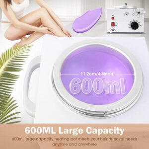 600ML Single Wax Warmer Machine Wax Pot for Hair Removal, Professional Electric Wax Heater with Adjustable Temperature Set for Women Men with 20PCS Wooden Wax Sticks