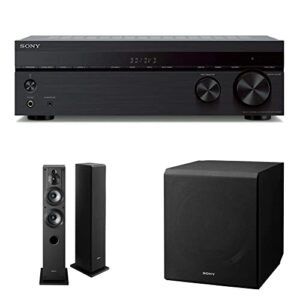 sony strdh590 5.2 channel surround sound home theater receiver: 4k hdr av receiver with bluetooth,black & sscs3 3-way floor-standing speaker (single) - black & sacs9 10-inch active subwoofer,black