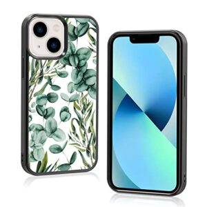 odhtst summer eucalyptus case for iphone 13 mini case 5.4 inch, silicone ultra shockproof funny protection cute plant phone case for girls women baby cover, green