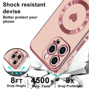 L-FADNUT Magnetic Case for iPhone 14 Pro Max Women Girls Luxury Plating Cute Love Heart Soft Back Cover Full Camera Lens Protection MagSafe Phone Case iPhone 14 Pro Max Case Pink