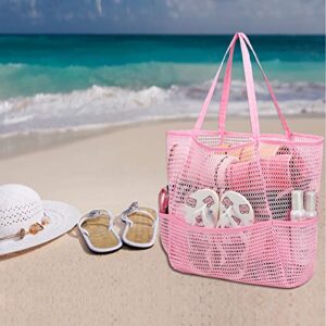 BTOOP Large Mesh Beach Tote Bag for Women Girls Cute Packable Pool Bags Shoulder Toys Handbag for Girls Family Travel Vacation