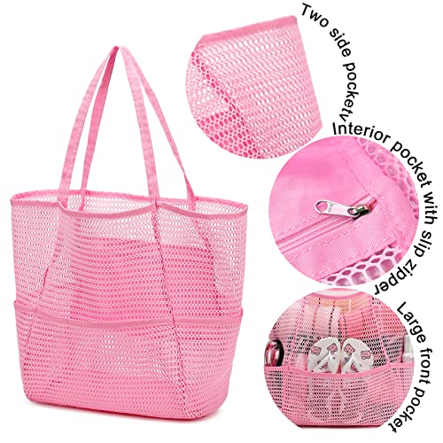 BTOOP Large Mesh Beach Tote Bag for Women Girls Cute Packable Pool Bags Shoulder Toys Handbag for Girls Family Travel Vacation