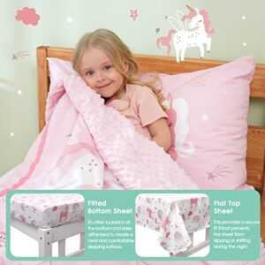 ACRABROS Toddler Bedding Set-4 Pieces Toddler Bedding Sets for Girls Boys Includes Comforter Fitted Sheet Flat Sheet and Reversible Pillowcase,Ultra Soft Toddler Bed Set, Unicorn