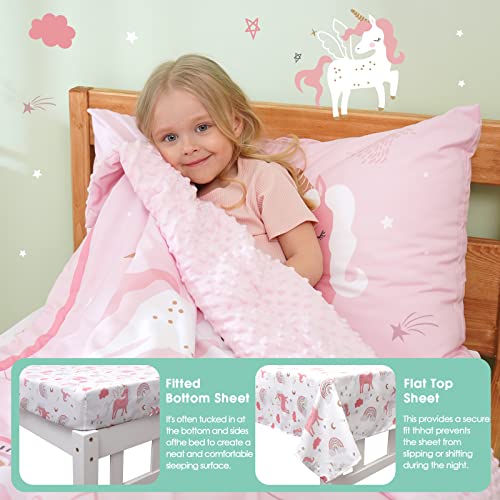 ACRABROS Toddler Bedding Set-4 Pieces Toddler Bedding Sets for Girls Boys Includes Comforter Fitted Sheet Flat Sheet and Reversible Pillowcase,Ultra Soft Toddler Bed Set, Unicorn