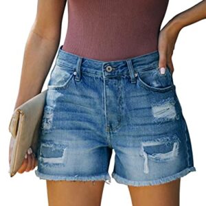 onlypuff Women’s Denim Short Hot Pants Mid Waisted Ripped Frayed Hem Jeans Shorts for Girls