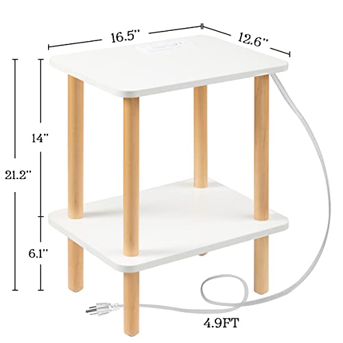 FORAOFUR End Table with Charging Station, End Tables with USB Ports and Outlets, Small Side Table for Living Room, Bedroom & Office, Two-Tier Narrow Side Table, Easy Assembly