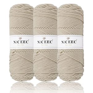niceec 3 skeins soft yarn 100% acrylic yarn 8 ply yarn beige yarn for crochet knitting light worsted yarn blanket yarn for diy craft total length 3×135 yds/3×100g-beige
