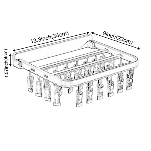 NEWRAIN Clothes Drying Rack, Aluminum Alloy Laundry Clothing Drying Hanger with 26 Pegs for Drying Towels, Bras, Lingerie, Baby Clothes，Socks