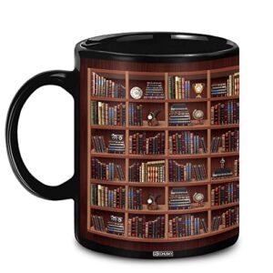 bechusky library bookshelf mug - book lovers coffee mug - librarian mug book coffee mug book mug book club cup bookish bookworm mug gifts for readers bookish gifts for book lovers black mug 11oz