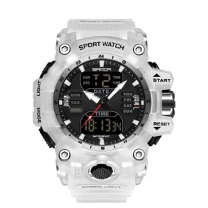 KXAITO Men's Analog Sports Watch Military Watch Outdoor LED Stopwatch Digital Electronic Large Dual Display Waterproof Tactical Army Wrist Watches for Men 6126 (Translucent White)