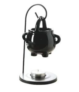 makimoo hanging pagan cauldron oil burner, black wax warmer aroma diffuser, with handle, for essential fragrance wax melts, enchanting witches' home decor element.