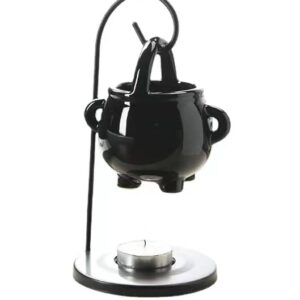 Makimoo Hanging Pagan Cauldron Oil Burner, Black Wax Warmer Aroma Diffuser, with Handle, for Essential Fragrance Wax Melts, Enchanting Witches' Home Decor Element.