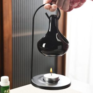 Makimoo Hanging Pagan Cauldron Oil Burner, Black Wax Warmer Aroma Diffuser, with Handle, for Essential Fragrance Wax Melts, Enchanting Witches' Home Decor Element.