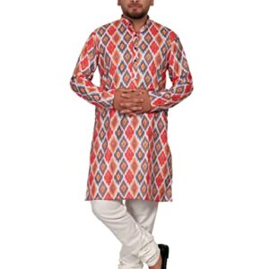 Multi Color Printed Kurta Pajama Set Men - Indian Traditional Dress Ethnic Churidhar For Men Wedding - Men's Tunic Cotton Kurta - Indian Mens Kurti - Diwali Clothes