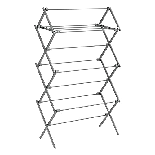 SONGMICS Foldable Clothes Drying Rack, Laundry Drying Rack, Clothes Airer, Steel Frame, 14.6 x 29.5 x 53.2 Inches, Easy Assembly, Indoor Outdoor Use, Gray ULLR770G01