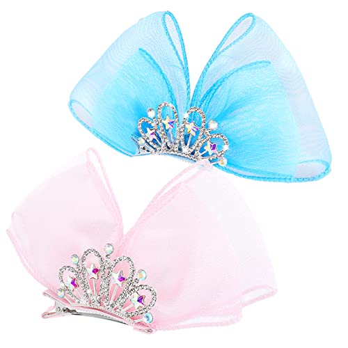 WLLHYF Diamond Crown Hair Pin Bow Hair Clips Gradient Metal Side Hair Barrette Princess Headband Mini Birthday Crown Hair Styling Headdress Accessories for Girls Kids