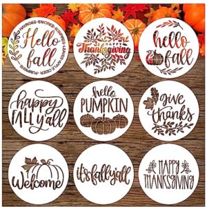 Fall Stencils for Painting On Wood 12'' Round Fall Stencil Reusable for Crafts, Hello Pumpkin Stencil Thanksgiving Autumn Happy Fall Yall Templates for Art Canvas Home Decor (9round Fall)