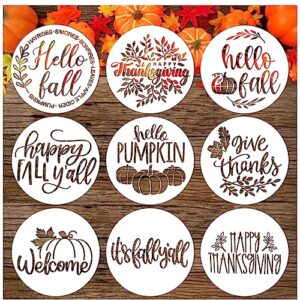 fall stencils for painting on wood 12'' round fall stencil reusable for crafts, hello pumpkin stencil thanksgiving autumn happy fall yall templates for art canvas home decor (9round fall)