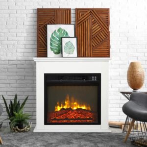 1400w electric fireplace mantel heater, freestanding space stove with remote control & realistic flames,electric fireplace insert,fireplace insert,livingroom,kitchen,dining rooms,teel,25 inch,white