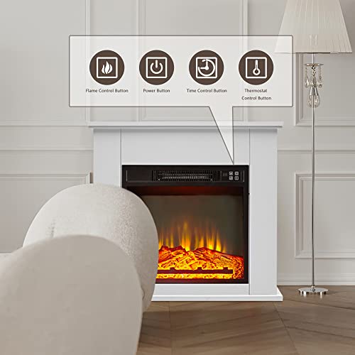 1400W Electric Fireplace Mantel Heater, Freestanding Space Stove with Remote Control & Realistic Flames,Electric Fireplace Insert,Fireplace Insert,Livingroom,Kitchen,Dining Rooms,Teel,25 Inch,White