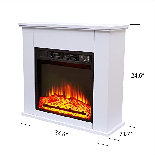 1400W Electric Fireplace Mantel Heater, Freestanding Space Stove with Remote Control & Realistic Flames,Electric Fireplace Insert,Fireplace Insert,Livingroom,Kitchen,Dining Rooms,Teel,25 Inch,White