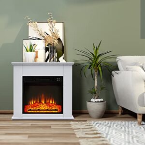 1400W Electric Fireplace Mantel Heater, Freestanding Space Stove with Remote Control & Realistic Flames,Electric Fireplace Insert,Fireplace Insert,Livingroom,Kitchen,Dining Rooms,Teel,25 Inch,White