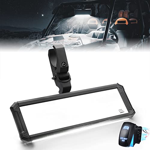 KEMIMOTO UTV Mirror LED Light Rear View Mirror for 1.6" -2" Roll Bar Compatible with Polaris RZR Ranger Kawasaki Mule Pioneer Talon Can Am X3 360° Adjustable UTV Center Mirror Accessories