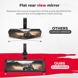 KEMIMOTO UTV Mirror LED Light Rear View Mirror for 1.6" -2" Roll Bar Compatible with Polaris RZR Ranger Kawasaki Mule Pioneer Talon Can Am X3 360° Adjustable UTV Center Mirror Accessories