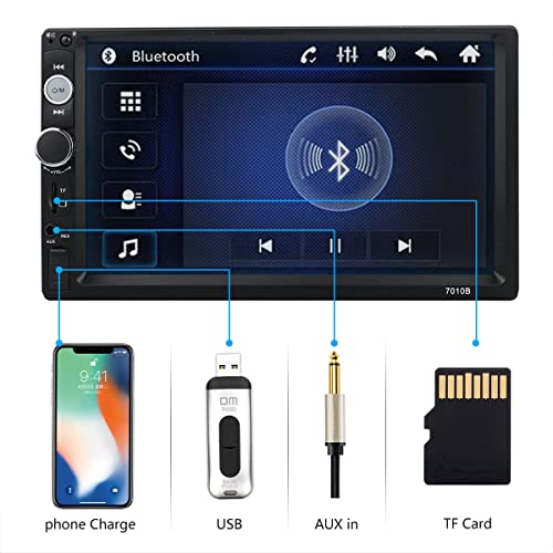 SKsek Double Din 7 Inch Car Stereo with Mirror Link, MP5 Multimedia Sensitive Touch Screen Car Radio with 8LED Backup Camera, Remote Control Support Multiple Audio FM Radio Wireless USB/SD/AUX